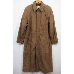 Vintage Heavy Suede Leather Duster Coat Women XL Brown Wool Lined Clout Western